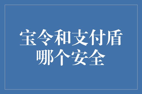 宝令和支付盾哪个安全