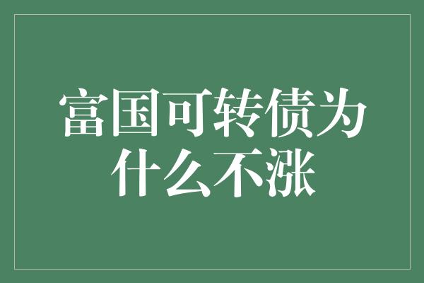 富国可转债为什么不涨