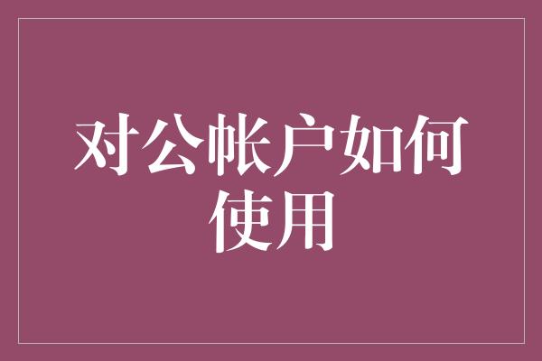 对公帐户如何使用