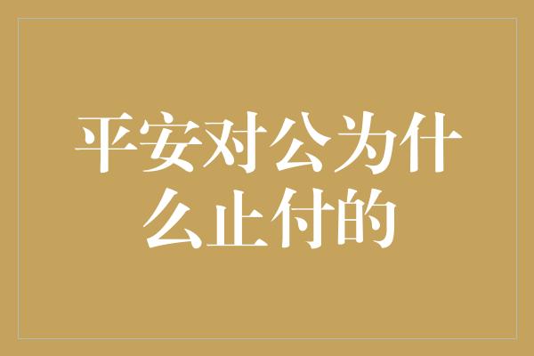 平安对公为什么止付的