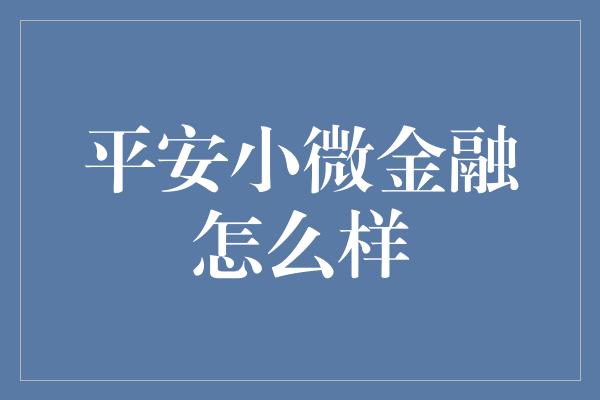 平安小微金融怎么样