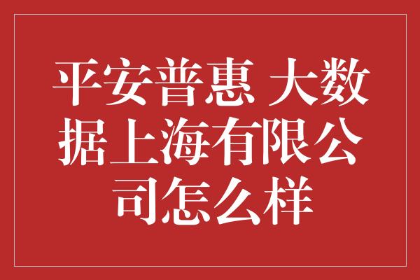 平安普惠 大数据上海有限公司怎么样