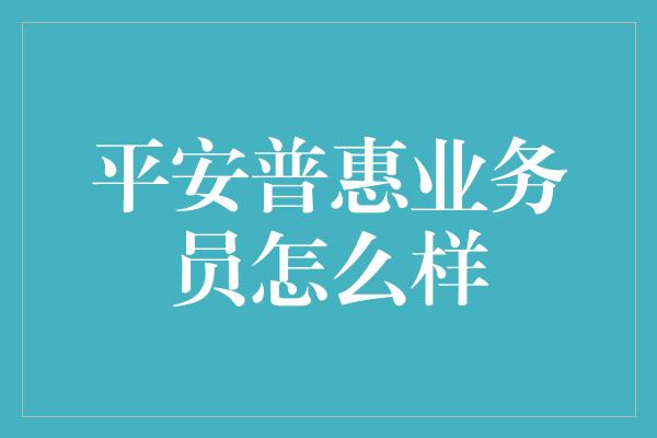 平安普惠业务员怎么样