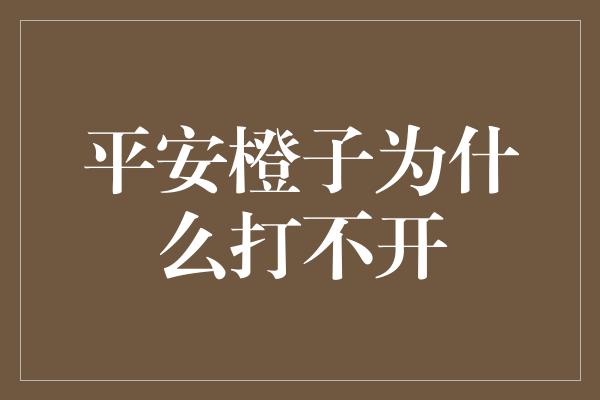 平安橙子为什么打不开