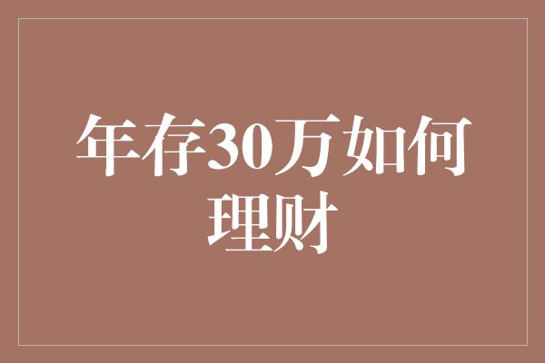 年存30万如何理财