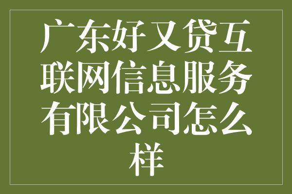 广东好又贷互联网信息服务有限公司怎么样