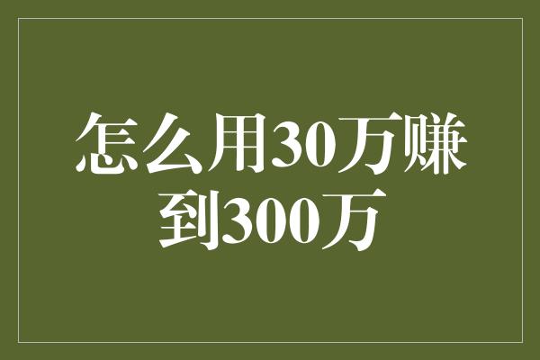 怎么用30万赚到300万