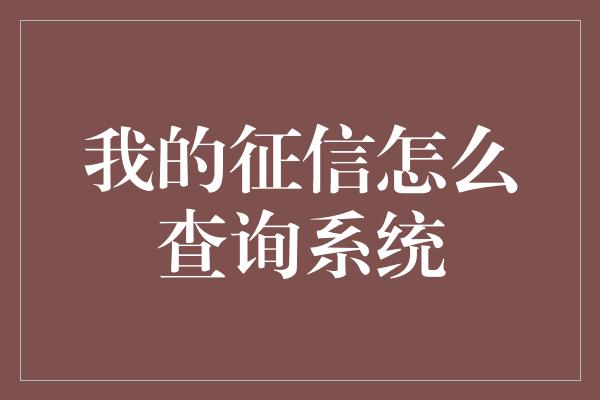 我的征信怎么查询系统