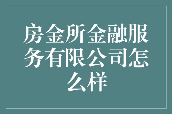 房金所金融服务有限公司怎么样