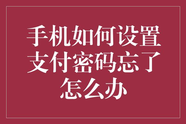 手机如何设置支付密码忘了怎么办