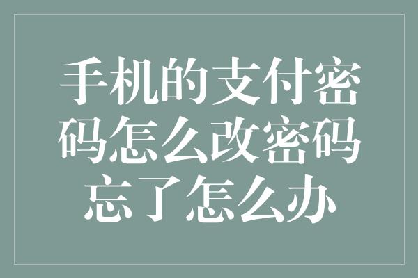 手机的支付密码怎么改密码忘了怎么办