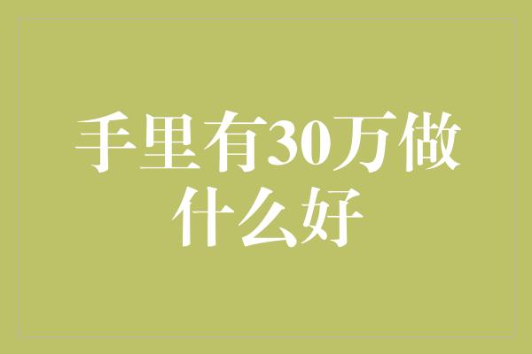 手里有30万做什么好