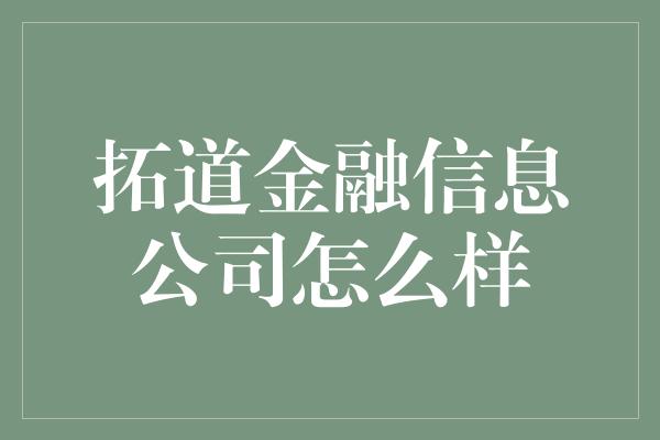 拓道金融信息公司怎么样