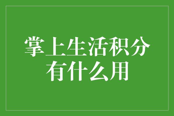 掌上生活积分有什么用