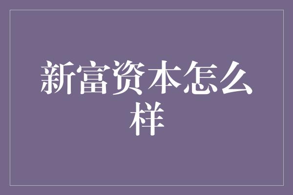 新富资本怎么样