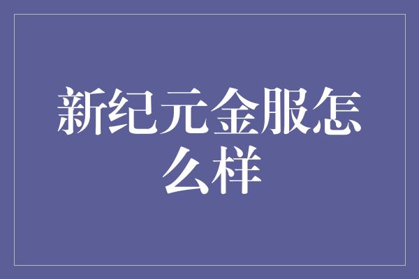 新纪元金服怎么样