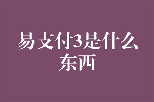 易支付3是什么东西