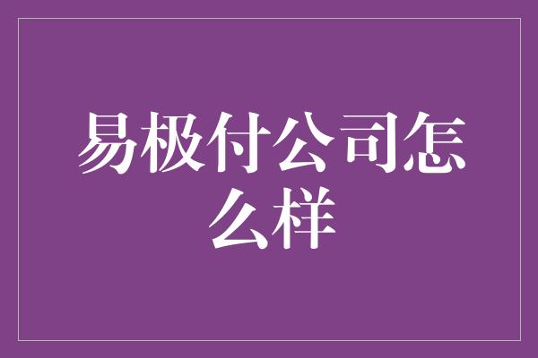 易极付公司怎么样