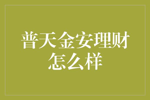 普天金安理财怎么样