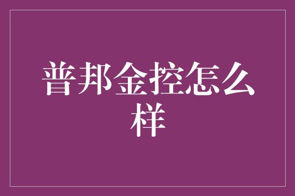 普邦金控怎么样