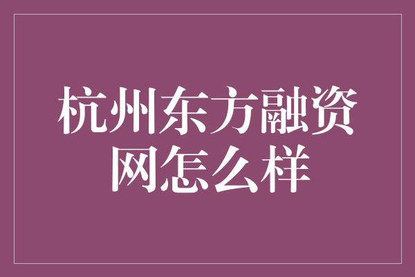 杭州东方融资网怎么样