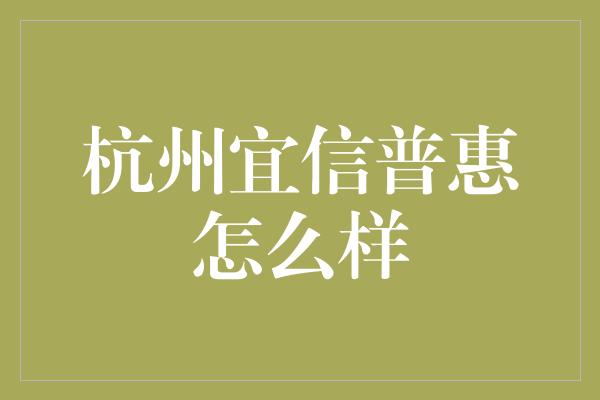 杭州宜信普惠怎么样