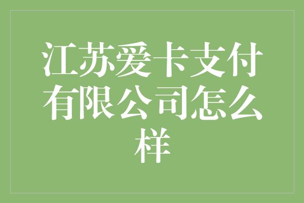 江苏爱卡支付有限公司怎么样