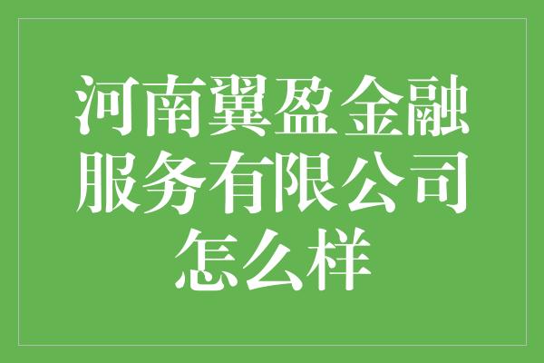 河南翼盈金融服务有限公司怎么样