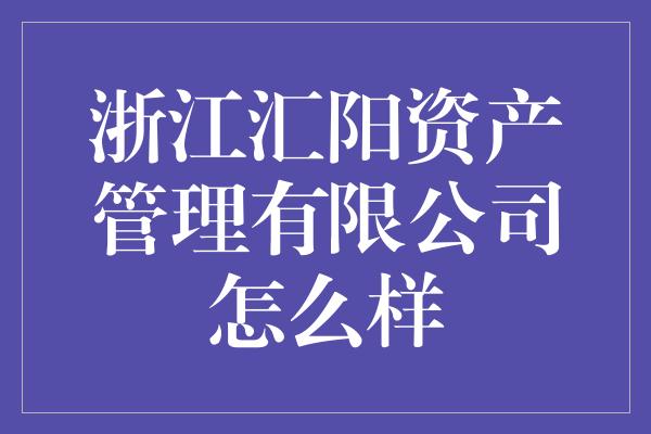 浙江汇阳资产管理有限公司怎么样