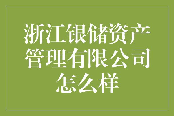 浙江银储资产管理有限公司怎么样