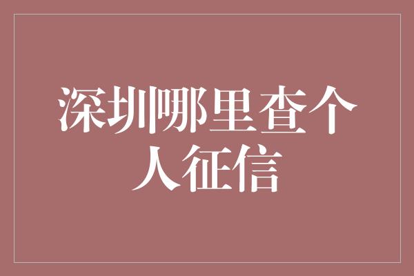 深圳哪里查个人征信