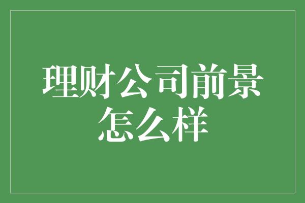 理财公司前景怎么样