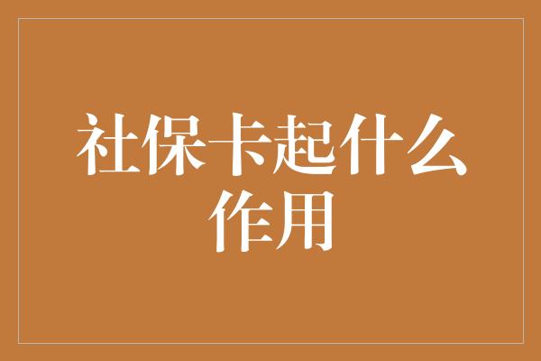 社保卡起什么作用