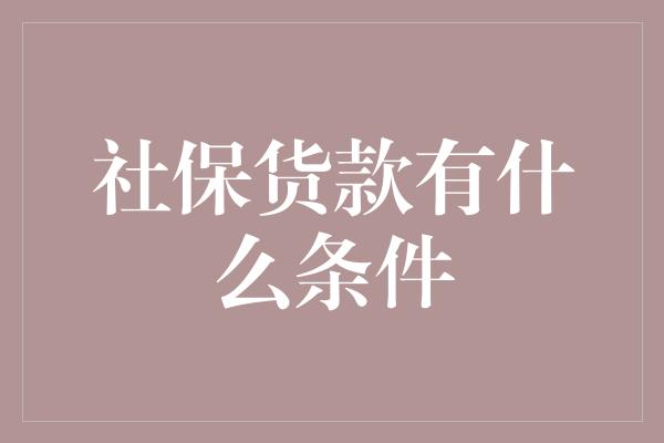 社保货款有什么条件