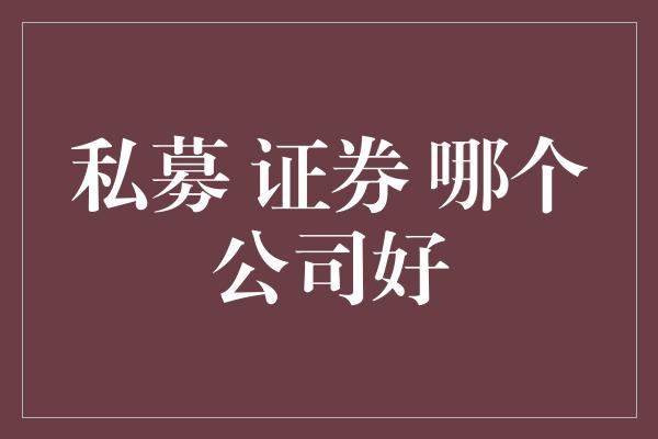 私募 证券 哪个公司好