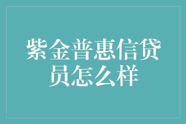 紫金普惠信贷员怎么样