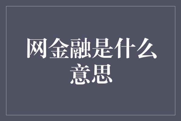 网金融是什么意思