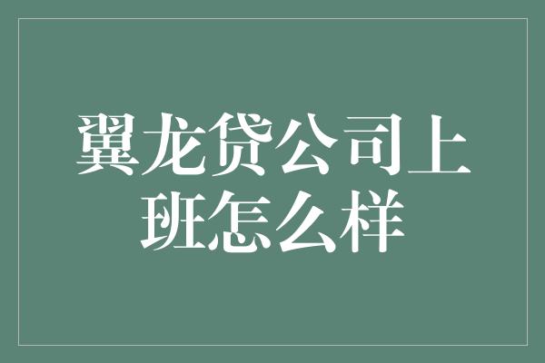 翼龙贷公司上班怎么样