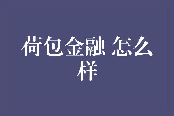 荷包金融 怎么样