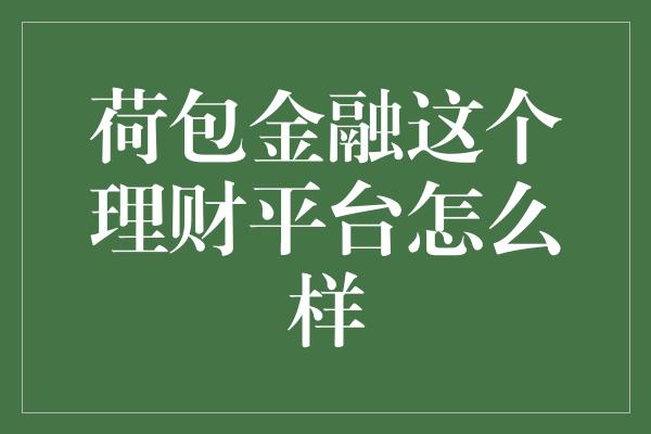 荷包金融这个理财平台怎么样