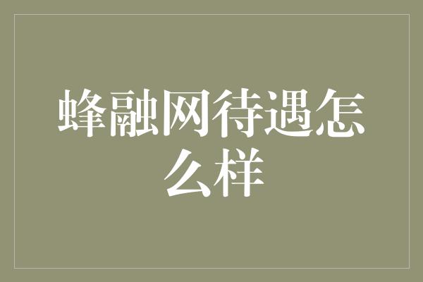 蜂融网待遇怎么样