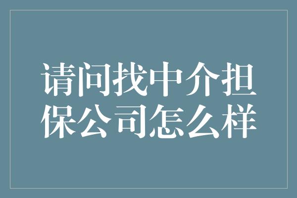 请问找中介担保公司怎么样