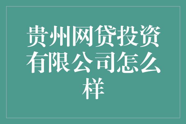 贵州网贷投资有限公司怎么样