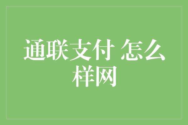 通联支付 怎么样网