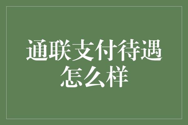 通联支付待遇怎么样