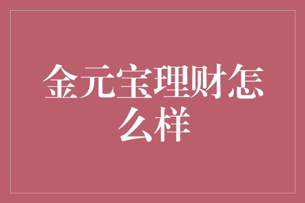 金元宝理财怎么样