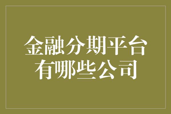 金融分期平台有哪些公司