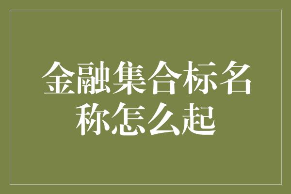 金融集合标名称怎么起