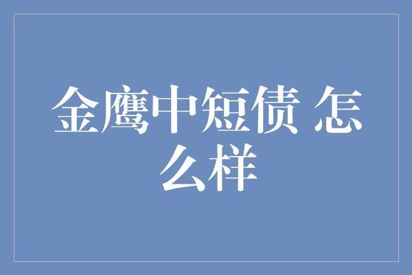 金鹰中短债 怎么样