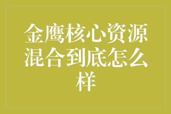 金鹰核心资源混合到底怎么样